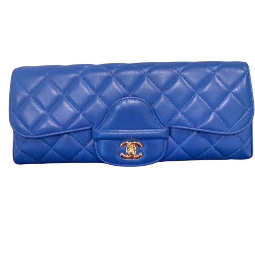 Chanel Blue Quilted Lambskin Clutch with Gold CC Turnlock